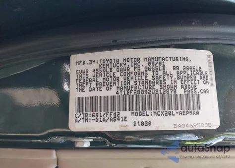 2002 Toyota Avalon Xl from USA, damaged, VIN 4T1BF28B92U212878